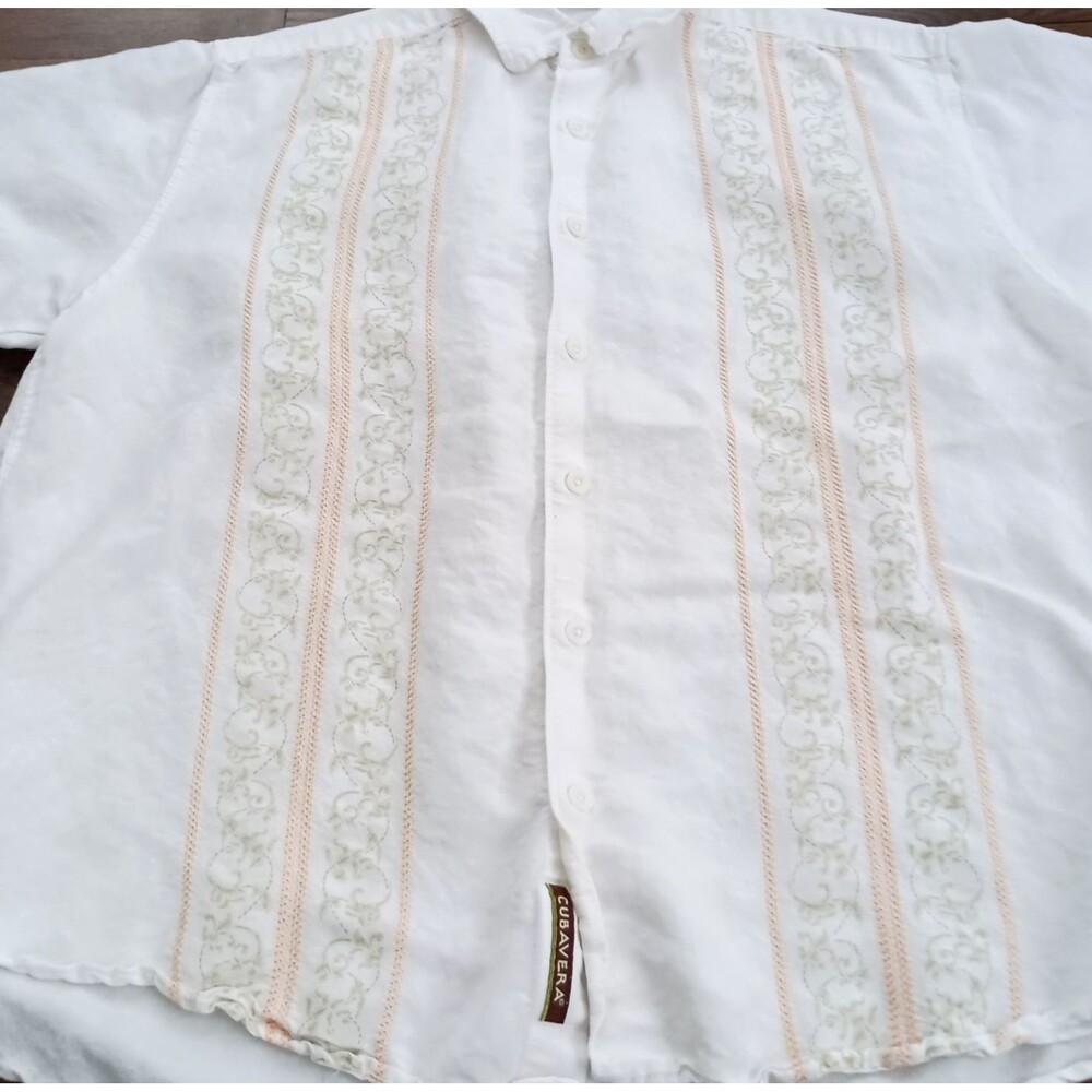 Cubavera Shirt Mens Large White Guayabera Button Down Short Sleeve Outdoor Camp - Picture 3 of 11